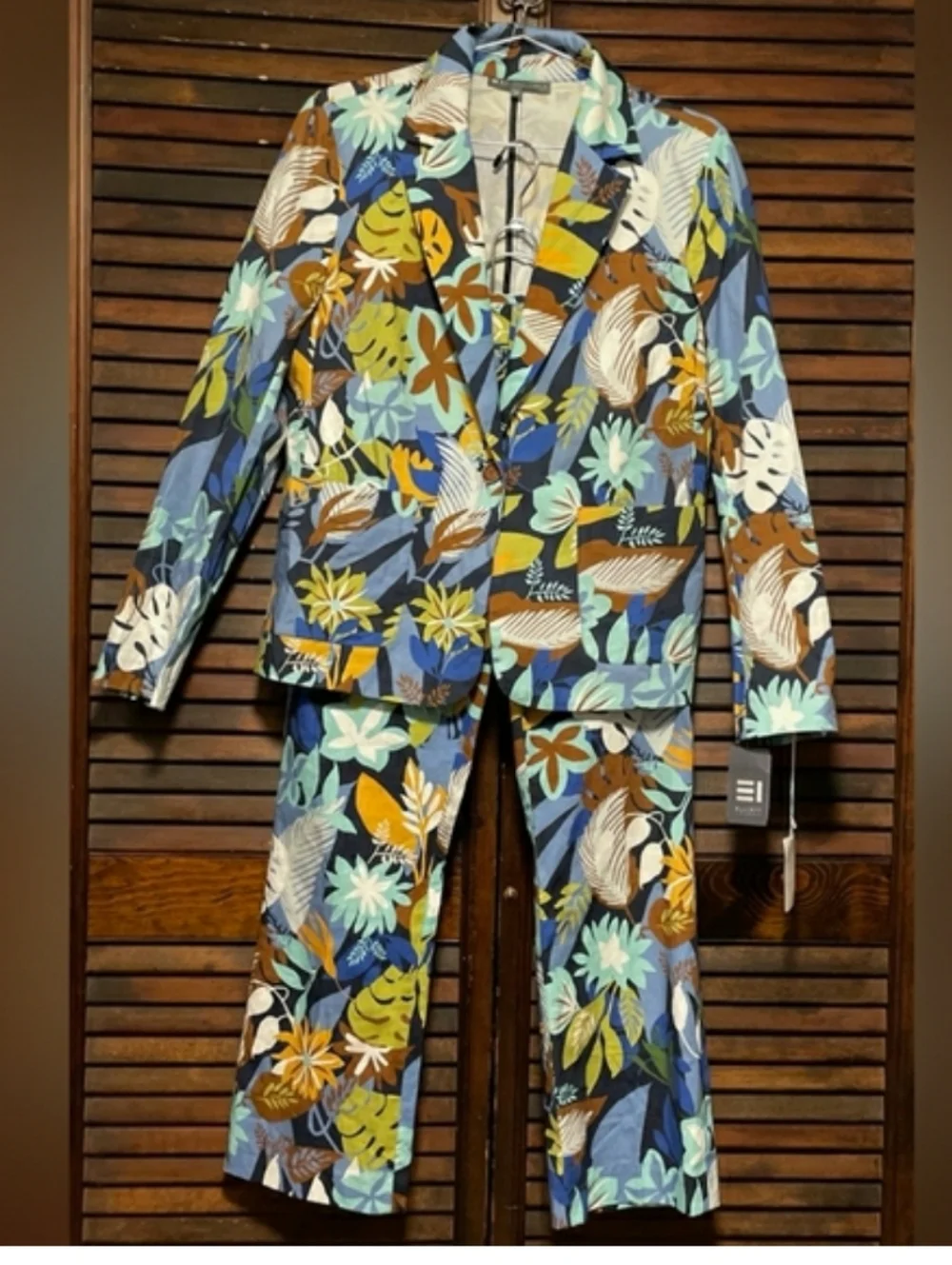 Elliott Lauren Blue and Green 2pc Artistic Suit, Size, 10